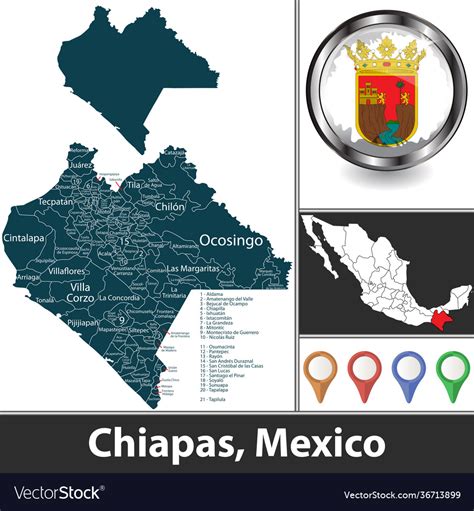 Map Chiapas Mexico Royalty Free Vector Image Vectorstock