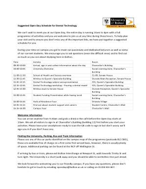 Fillable Online Suggested Open Day Schedule For Dental Technology Fax