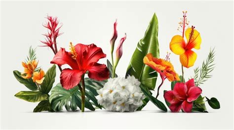 Premium AI Image | A painting of tropical flowers and leaves.