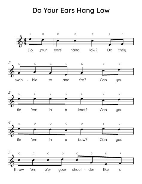 Do Your Ears Hang Low Easy Piano Sheet Music