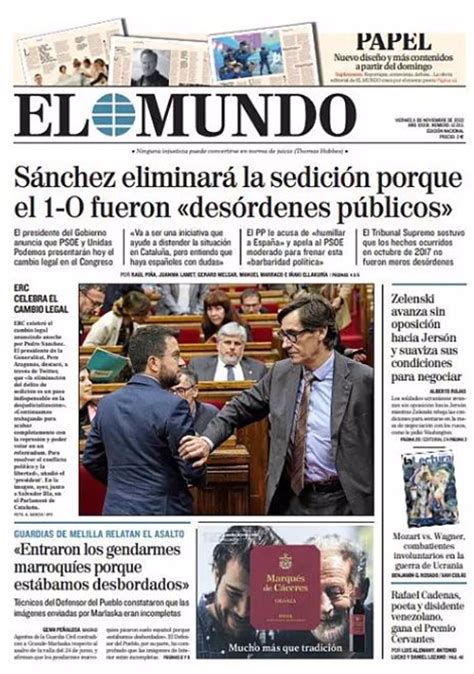 Las Portadas De Los Periódicos Del Viernes 11 De Noviembre