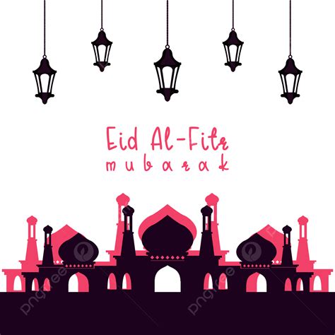 รูปอิสลาม Eid Al Fitr Mubarak มัสยิดสีแดงสีแดงเข้มตกแต่งพื้นหลังโปร่งใส