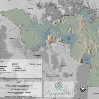 Mapa hipsométrico o levantamento dos sítios arqueológicos em