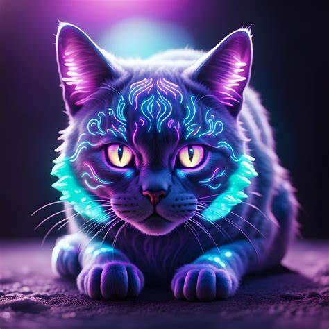 Bioluminescent Cat With Purple Neon Glowand Photorealistic 8k Resolution Colorful Fantasy Surreal