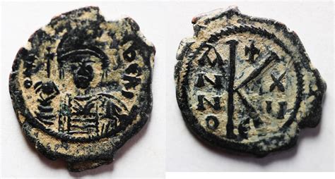 Tiberius Ii Constantine Ae Half Follis Byzantine Coins