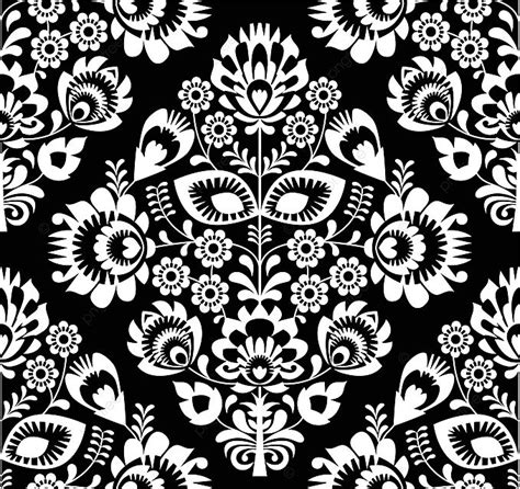 Wzory Lowickie And Wycinanki A Black Seamless Pattern Featuring Polish