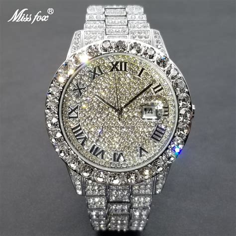 Luxo masculino relógio de moda numerais romanos diamante completo