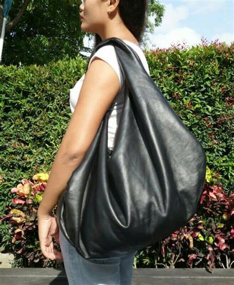 Black Large Hobo Bag Soft Leather Hobo Bag Soft Lambskin Hobo Bag