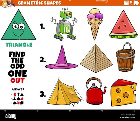 cartoon illustration  triangle geometric shaped objects educational