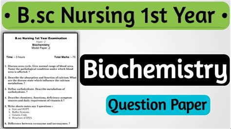 Bsc Nursing 1st Year Biochemistry Question Paper Biochemistry B Sc