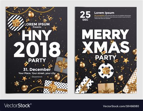 Christmas party flyer design- golden design Vector Image