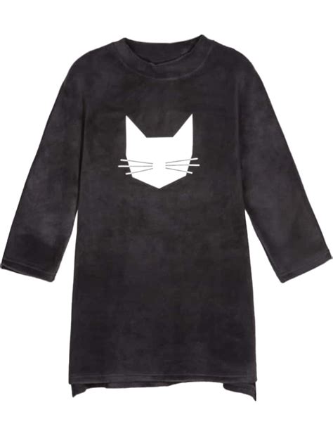 Black Cat Print Dipped Hem T Shirt Shein Sheinside