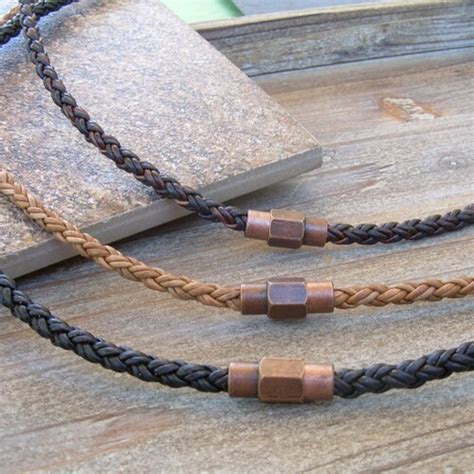 Thin Braided Leather Necklace Mens Leather Necklace Magnetic Etsy