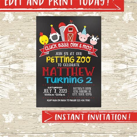 Petting Zoo Birthday Invitation Etsy