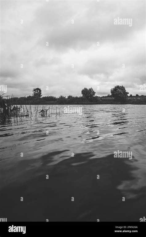 Black and white landscape with lake Stock Photo - Alamy