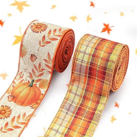 Amazon Threetols 2 Rolls 10 Yards Fall Wired Edge Ribbons 2 5inch