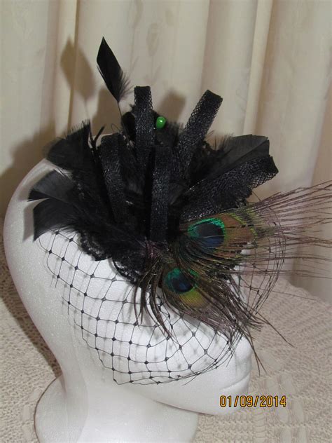 Black Fascinator With Peacock Feathers Fashion Hats Couture Black Fascinator Sinamay Hats