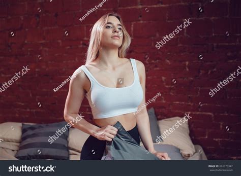 Sexy Blonde Woman Huge Breasts White Stock Photo Shutterstock