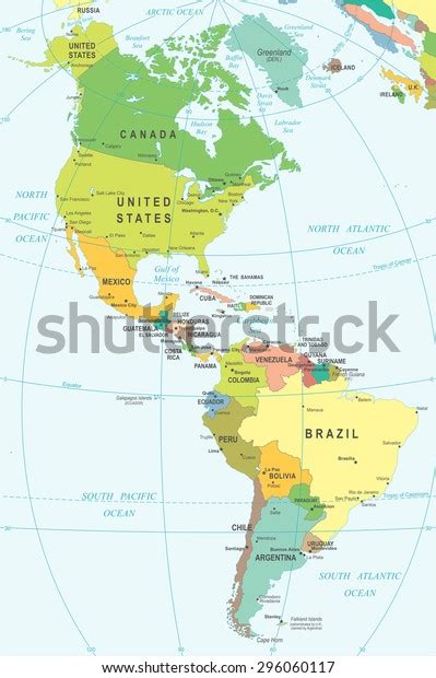 North And South America Map Highly Detailed Vector Illustration