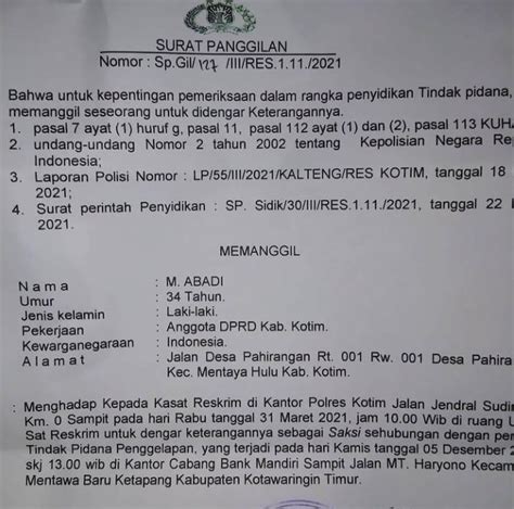 Ssstt Satu Anggota DPRD Kotim Dipanggil Penyidik Kepolisian Laman 3