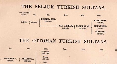 Seljuk Ottoman Turkish Sultans Lineage Chart European Great