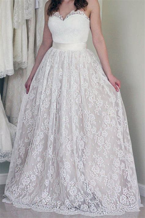 Sweetheart Neckline Lace A Line Wedding Dresses Strapless Cheap