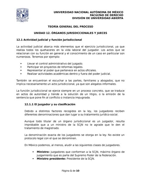 Unidad Rganos Jurisdiccionales Y Jueces Facultad De Derecho