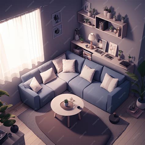 Premium Photo Tiny Cute Isometric Livingroom With Soft Smooth