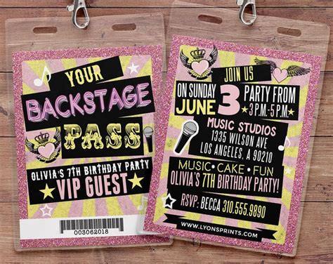 Retro Neon Vip Pass Backstage Pass Vip Invitation Birthday Invitation Pop Star Bridal