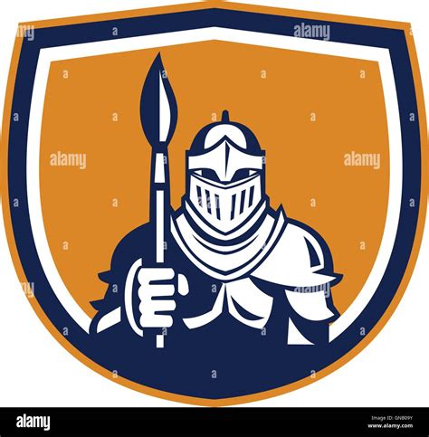 Knight Full Armor Holding Paint Brush Crest Retro Stock Vector Image