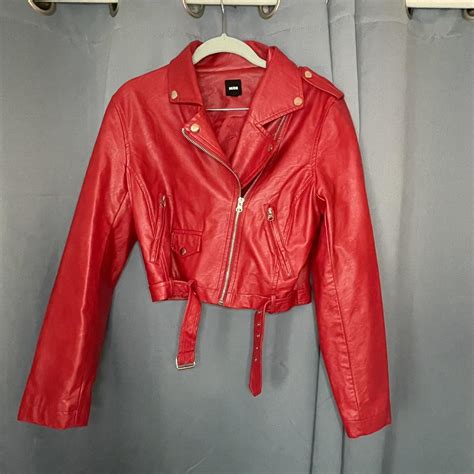 Gorgeous Cropped Red Faux Leather Jacket Size Small Depop