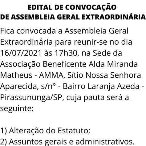 Edital De Convoca O De Assembleia Geral Extraordin Ria Amma