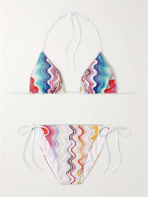 MISSONI Mare Metallic Striped Crochet Knit Triangle Bikini NET A PORTER