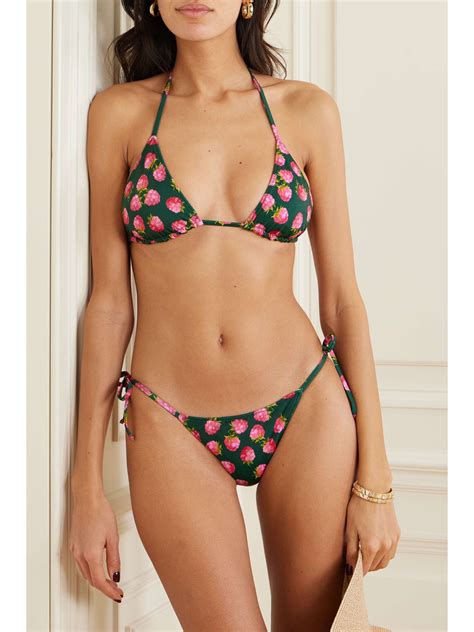 La Doublej Reversible Printed Triangle Halterneck Bikini Top Net A Porter