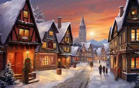 Christmas wallpaper with winter village 29563469 Stock Photo at Vecteezy