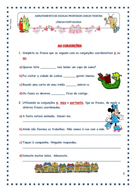 Conjunções 5o Ano Atividades