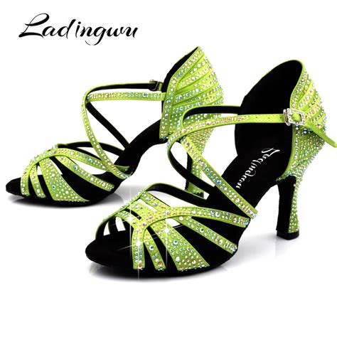 Aliexpress.com : Buy Ladingwu Light Green Satin Latin Dance Shoes Women ...