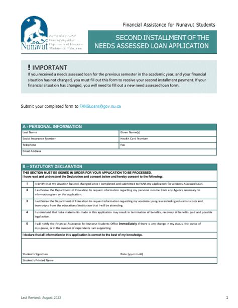 Nunavut Canada Second Installment Of The Needs Assessed Loan