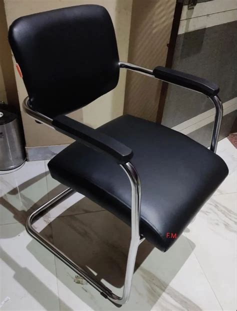 Seater Stainless Steel Black Leather Office Visitor Chair With