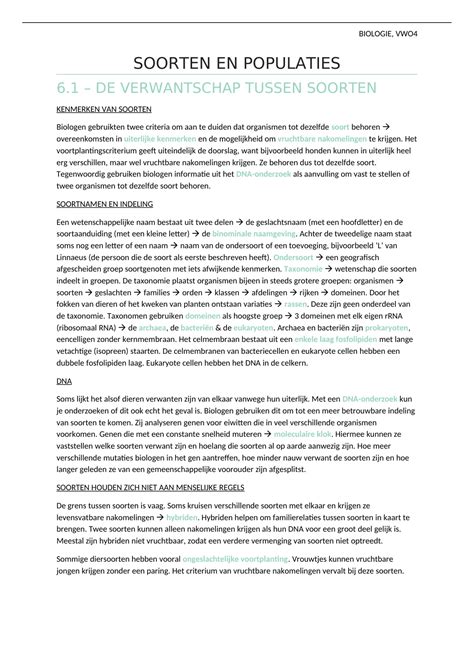 Samenvatting Hoofdstuk Soorten En Populaties Nectar Biologie Vwo