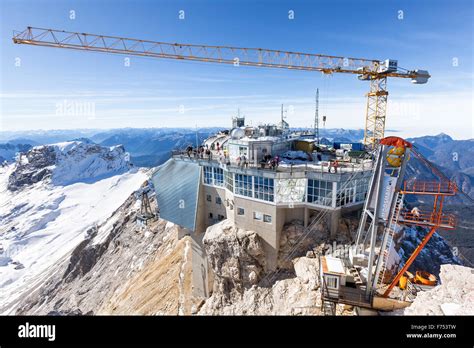 At the summit of Zugspitze mountain, Garmisch-Partenkirchen, Germany ...