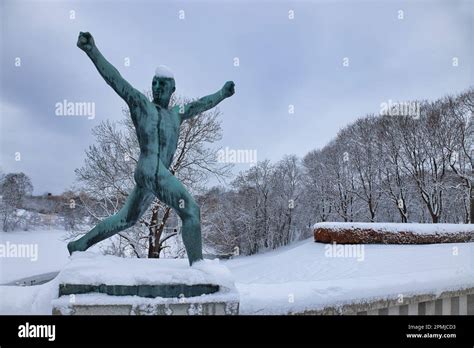 Vigeland Sculpture Park Oslo Norway Statue Of Naked Man Covered In