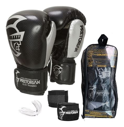 Kit Muay Thai Boxe Pretorian Luva Elite Pta E Prata Oz Game