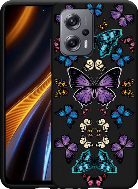 Poco X4 GT Hoesje Zwart Vlinder Symmetrie Designed By Cazy Bol