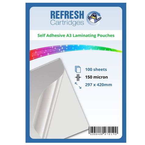 Sticky Back Self Adhesive Laminating Pouches A3 150 Micron Pack Of