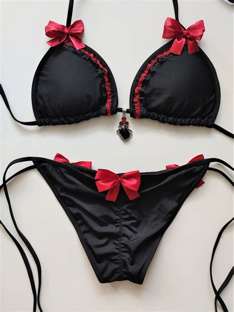 Gothic Lolita Bikini Black Scrunch Bottom Brazilian Bikini Emo Etsy