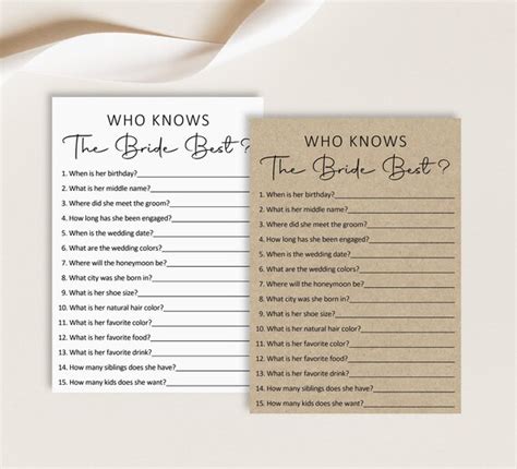 Who Knows The Bride Best Game Rustic Minimalist Bridal Shower Game