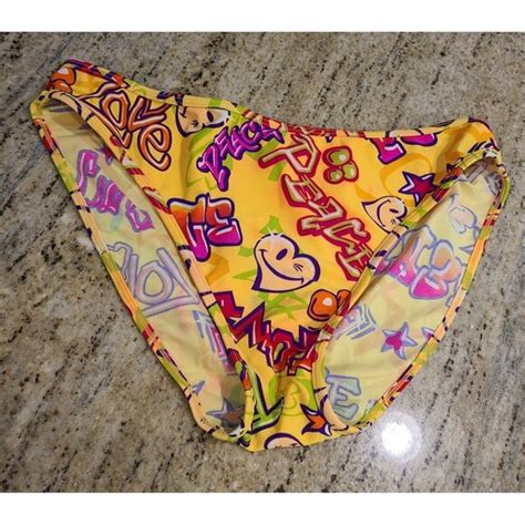 Joe Boxer Swim Joe Boxer Bathing Suit Junior Size Xl Yellow Peace Heart Love Bikini Bottom