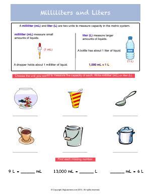 Litres To Millilitres Conversion Worksheets