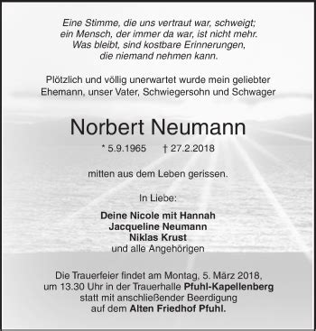 Traueranzeigen Von Norbert Neumann S Dwest Presse Trauer